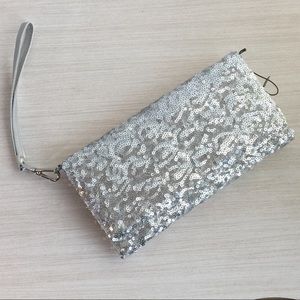 Silver Sequin Clutch Purse